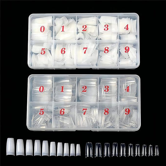 1000pcs Clear and Natural Acrylic Nail Tips,10 Size French Nail Tips For Acrylic Nails Half Cover False Nails Extension Artificial Fingernails