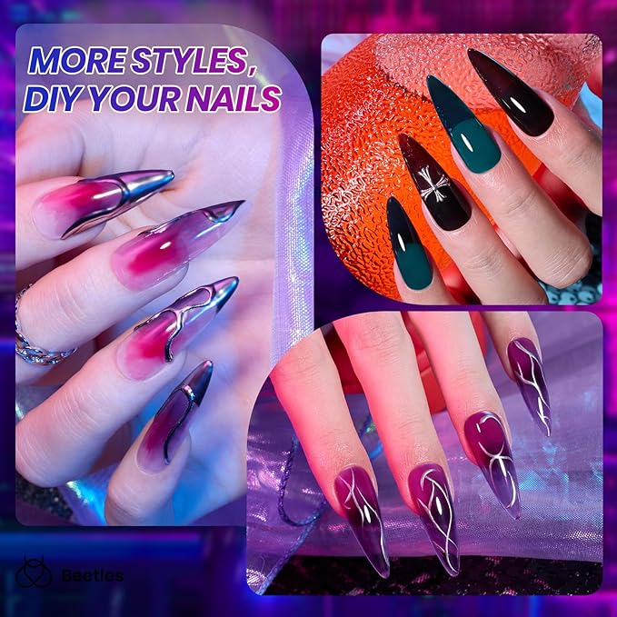 Beetles Vivid Noel Jelly Gel Nail Polish Set - 6 Colors Jelly Gel Polish Kit Pink Red Black Blue Green Purple Sheer Translucent Effect Soak Off UV DIY Home Salon Manicure Gift for Women