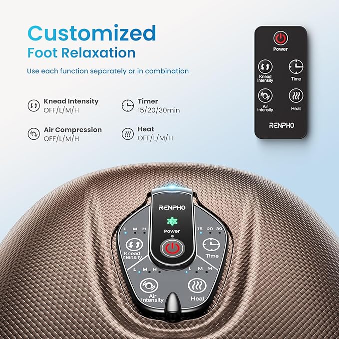 RENPHO Foot Massager Machine with Heat [2025 Upgraded], Shiatsu Foot Massager for Plantar Fasciitis, Birthday Gifts for Women, Wireless Control, Knead Away Fatigue, Soothe from Sole, BN