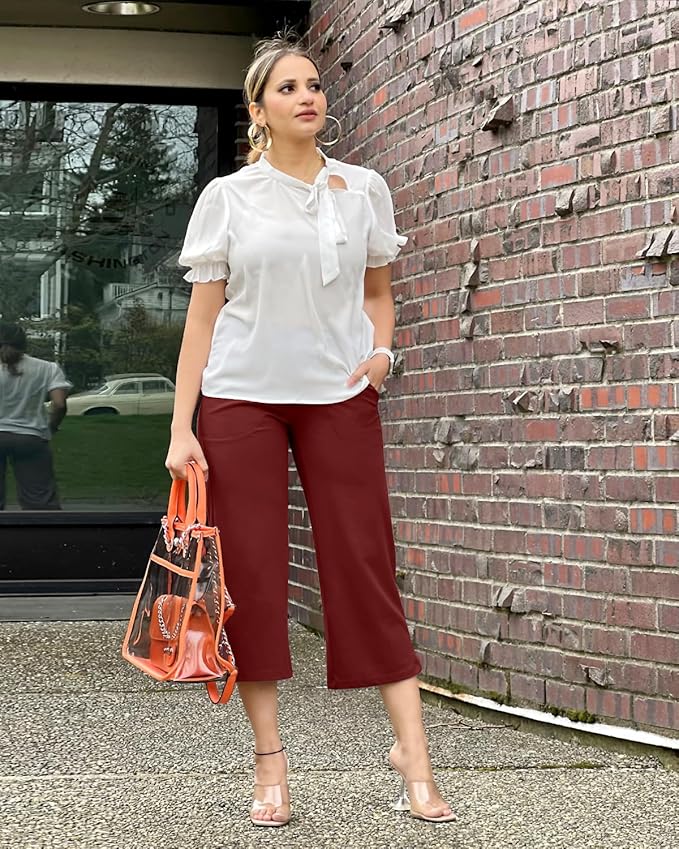 Promover Capri Pants for Women Wide Leg Yoga Cropped Pants with Pockets Loose Casual Summer Pants