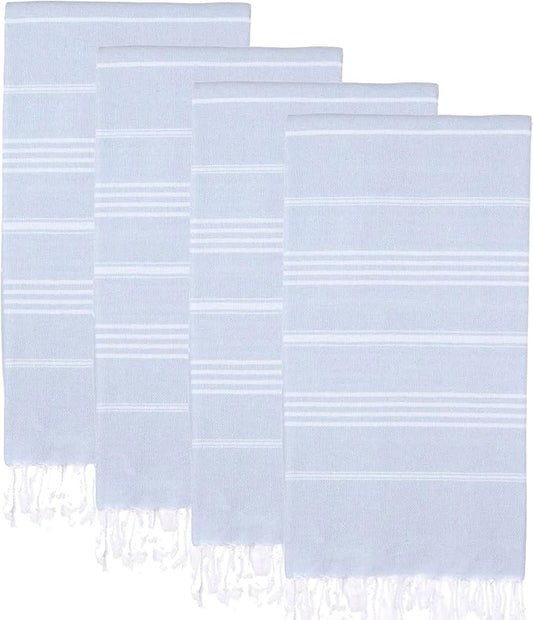 Turkish Beach Towels, Pack of 4 | Oversized, Quick Dry, Sand Free | 100% Cotton, Large 38x71 Towels for Beach, Pool, Travel | Ultra-Soft, Compact, and Absorbent | Baby Blue
