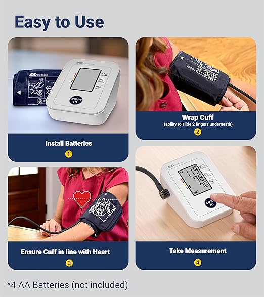 A&D Medical Blood Pressure Monitor for Home Use – UA-611 – Upper Arm Precise BP Machine– Wide Range Cuff 8.6-16.5” / 22-42cm), Easy to Use - One-Click Operation, 60 Reading Memory
