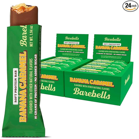 Barebells Soft Protein Bars Banana Caramel - 24 Bars (2 Packs of 12) - Protein Snacks with 16g of High Protein - Fluffy Chocolate Treat with 2g of Total Sugars - Soft Protein Snack & Breakfast Bars