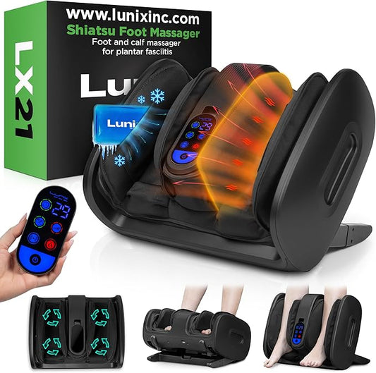 Lunix LX21 Shiatsu Foot and Calf Massager with Heat & Remote – Pain Relief for Plantar Fasciitis, Neuropathy, and Circulation, Ankle & Foot Massager, Black