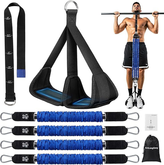 Pull Up Assistance Bands with Foot Support Pedal - 320LBS /400LBS Heavy Duty Resistance Bands Adjustable Weight/Height with 80Lbs Bands&Measured Strap for Strength Training Home Gym