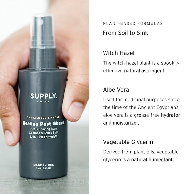 SUPPLY Healing Post Shave- Fragrance Free After Shave- Alcohol- Free Soothing Formula for Men- Nourishes, Soothes and Boost Cell Repair- for Sensitive and Acne-Prone Skin- 2 oz. Bottle