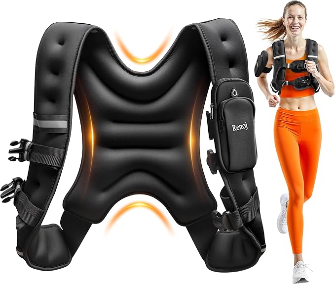 Renoj Weighted Vest for Women Men: 6lb/8lb/10lb/12lb/16lb/20lb Weight Training Vest for Workout, Running, Walking, Exercise, Weight Loss, Weight Lifting - With Reflective Strips and Storage Pocket
