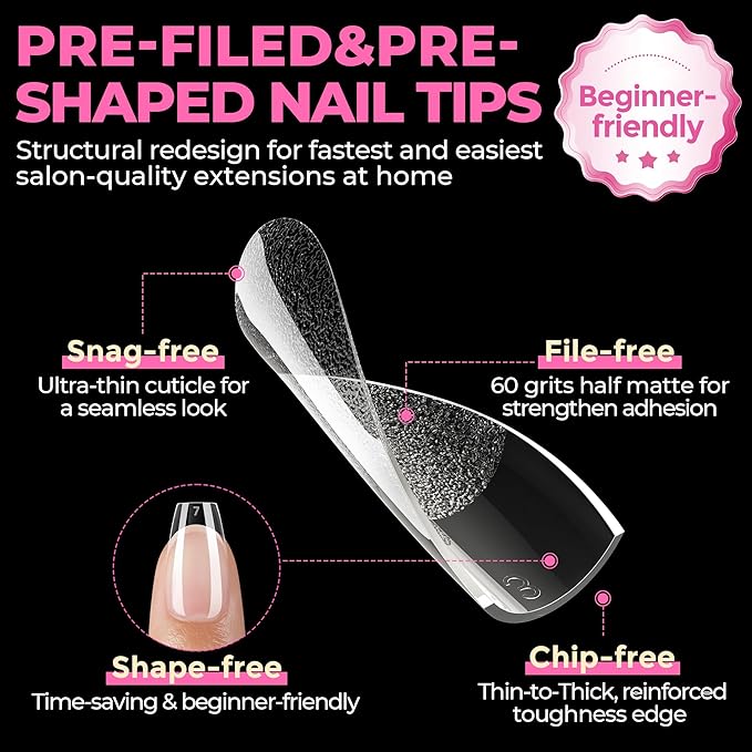 UNA GELLA Short Coffin Nails Tips, 504pcs No c Curve short Coffin Gel Press On Nails Pre Etched For Women Acrylic Nail Extension Full Cover Home Salon 12 Sizes