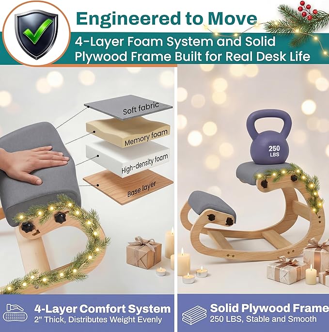 NYPOT Ergonomic Kneeling Chair with Adjustable Seats - Knee Chair for Posture Correction & Kneel Rocking Stool for Desk - Back Pain Relief for Home and Office, Supports 250 pounds - 5 Years Warranty