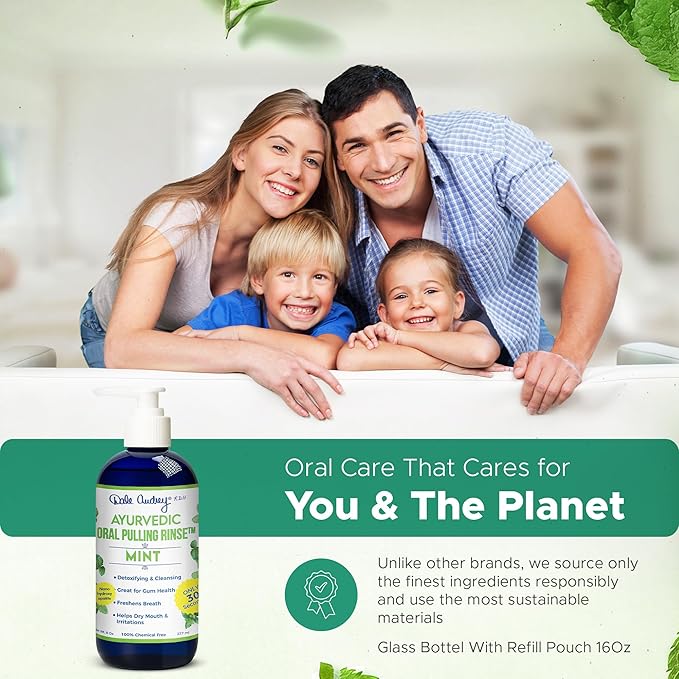 Dale Audrey Ayurvedic Nano Hydroxyapatite Oil Pulling for Teeth and Gum | Refreshing Cinnamon and Mint Flavored Organic Mouthwash Oral Rinse | Teeth Whitening Mouthwash for Fresh Breath (Mint, 8 oz)