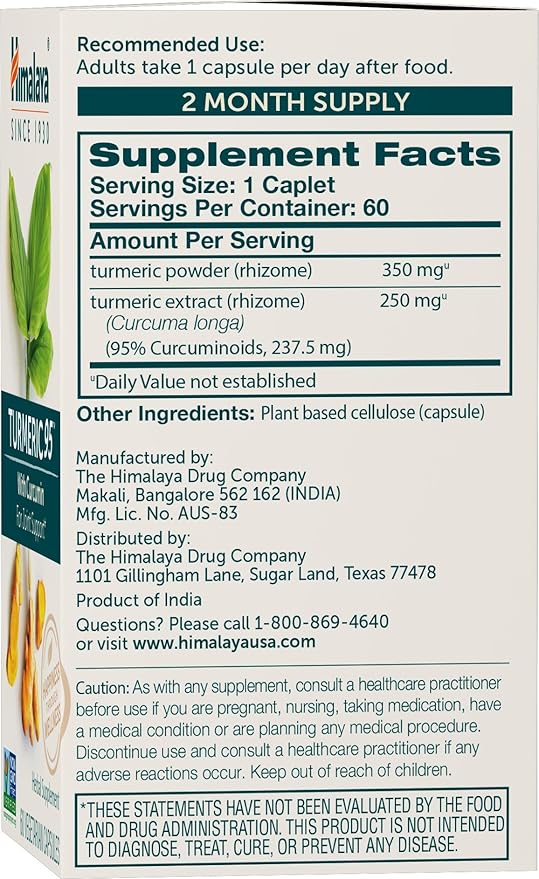 Himalaya Turmeric 95 Supplement with Curcumin/Curcuminoids, Joint and Muscle Support, Optimum Flexibility and Mobility, 600 mg, Non-GMO, Vegan, Gluten Free, 60 Capsules, 60 Day Supply