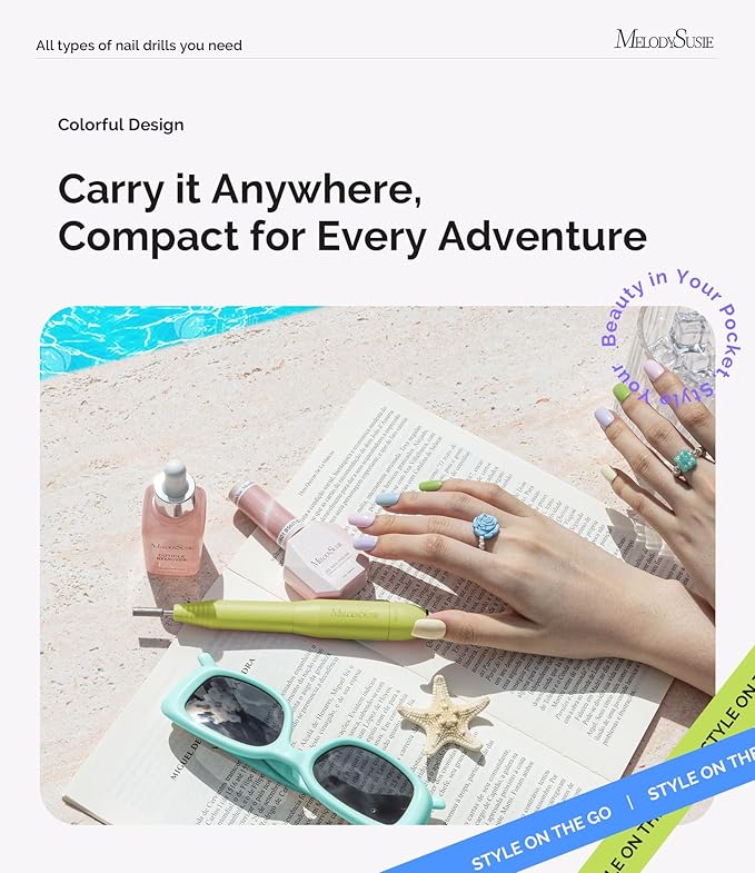 MelodySusie Pen-Shaped Portable USB Nail Drill, PC120I 20000RPM Electric Nail File with Compact Design for All Nail Care, Manicure Polishing, Shaping & Gel Removal at Home for Beginners