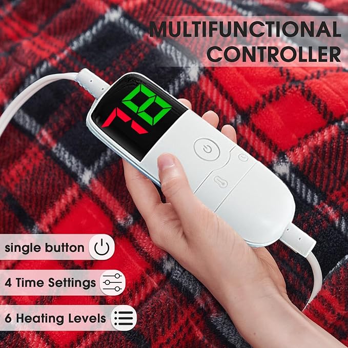 Heated Electric Blanket Full Size,72X84 Heating Blanket,Red Plaid Soft Sherpa Blankets Warmer Gift for Grandma Women Adult,Fast Heating Washable,ETL