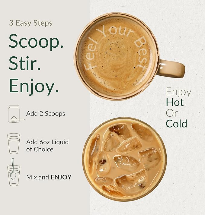 BIOptimizers Mushroom Coffee Alternative – Salted Caramel Drink – Lion’s Mane, Chaga, Reishi + Collagen Peptides for Focus, Energy & Gut Health – Adaptogenic Mushrooms & MCT Powder – 30 Servings