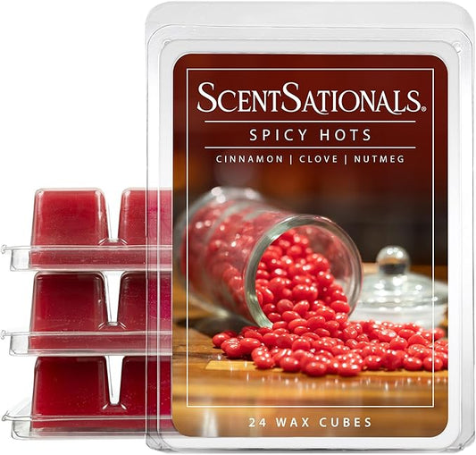 Scentsationals Wax Melts, Wax Cubes Strong Scent – Candy Collection 2 Spicy Hots – Long Lasting Scented Melts for Warmer, 10oz (24-Cubes)
