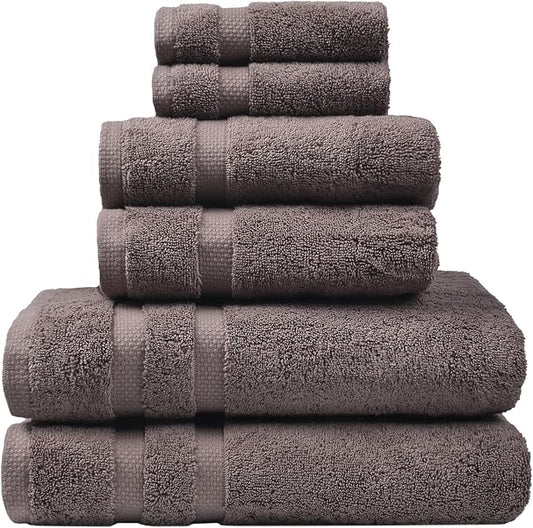 SOFE H&L | Olea Luxury Turkish Cotton Bath Towels Set of 6 : 2 Bath Towels 2 Hand Towels 2 Wash Cloths, Dark Gray | Thick, Premium, Soft, Durable, Absorbent - Hotel Quality Towel Sets for Bathroom