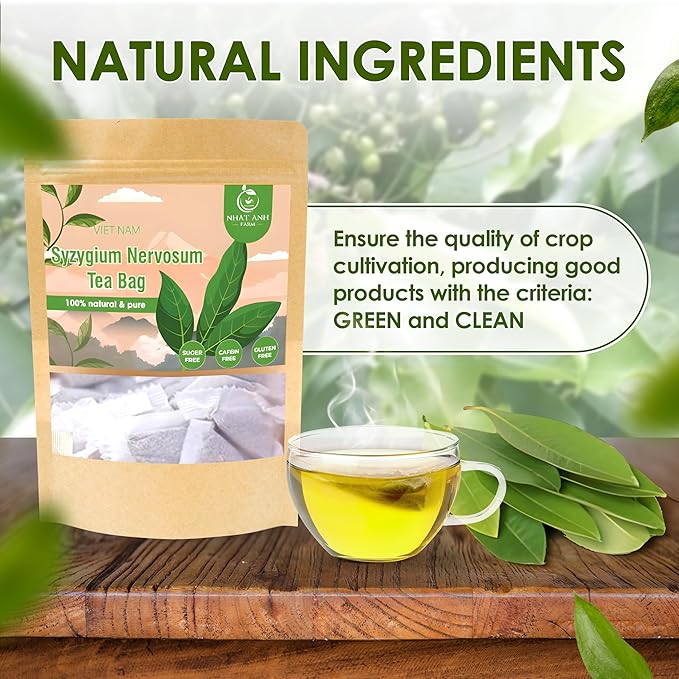 NHAT ANH FARM - Premium Syzygium Nervosum Tea Bags, 100 Syzygium Nervosum Tea Bags, 100% Natural Dried Syzygium Nervosum Leaves, Naturally Sweet Herbal Tea, Sugar-Free, Caffeine-Free, No Additives.