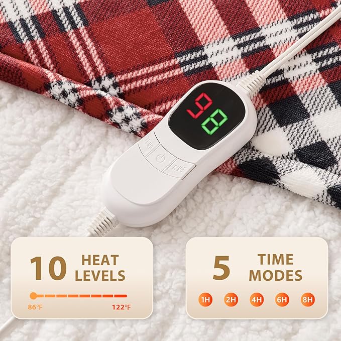 HomeMate Electric Blanket Heated Full Size - 72“x84“ Ultra Soft Cozy Flannel Heating Blanket with 10 Fast Heat Levels 8 Hours Auto Off Over-Heated Protection ETL Certification Keep Warm in Home Office