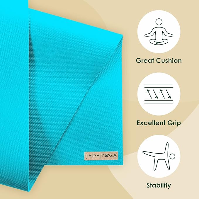 JadeYoga Harmony Yoga Mat - Durable & Thick Gym Fitness Mat, Non-Slip Natural Rubber Yoga Mat - Home Exercise & Stretching Mat, Workout Mat - Yoga, Pilates & Meditation for Women & Men