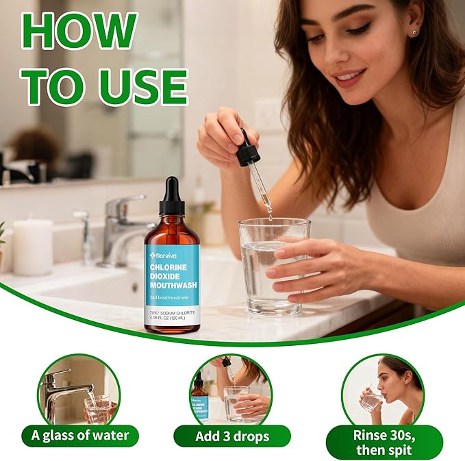 Chlorine Dioxide Mouthwash – Advanced Bad Breath Treatment and Rinse – Neutralizes Odor-Causing Bacteria, Supports Healthy Gum Health, and Provides Long-Lasting Fresh Breath – 4 oz