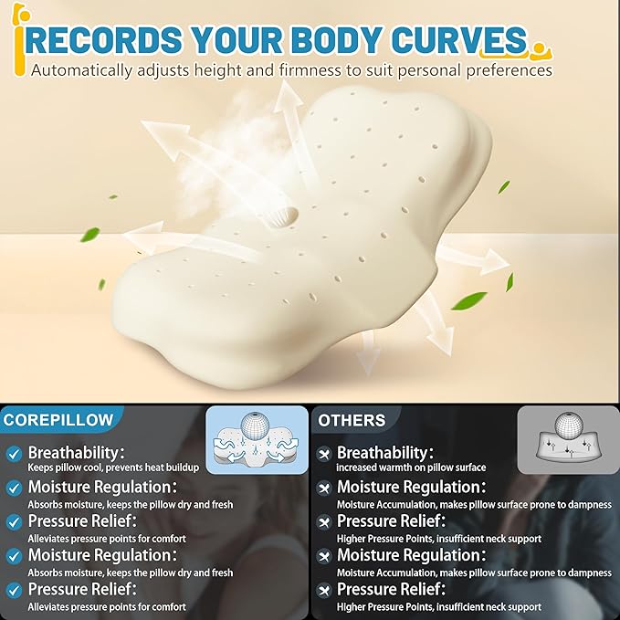 Cervical Neck Pillow for Pain Relief - Ergonomic Side Sleeper Pillows with Dual-Density Memory Foam, Orthopedic Neck Support Pillow for Sleeping, Cooling Pillow for Back Stomach Sleepers