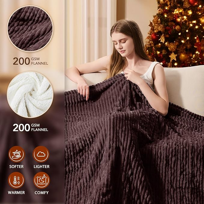 Homemate Electric Heated Blanket Twin Size - 62"x84" Heating Blanket Twin Size 1/2/4/6/8 Hours Auto-Off 10 Heat Level Over-Heat Protection Soft Flannel Sherpa ETL Certification