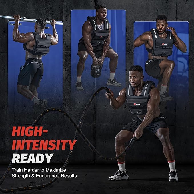 ZELUS Weighted Vest Men, 23/36/45 lb. Weight Vest with 10/16/20 Adjustable Iron Weights for Muscle Building Strength & Functional Training, Weighted Vest for Women with Reflective Strips.