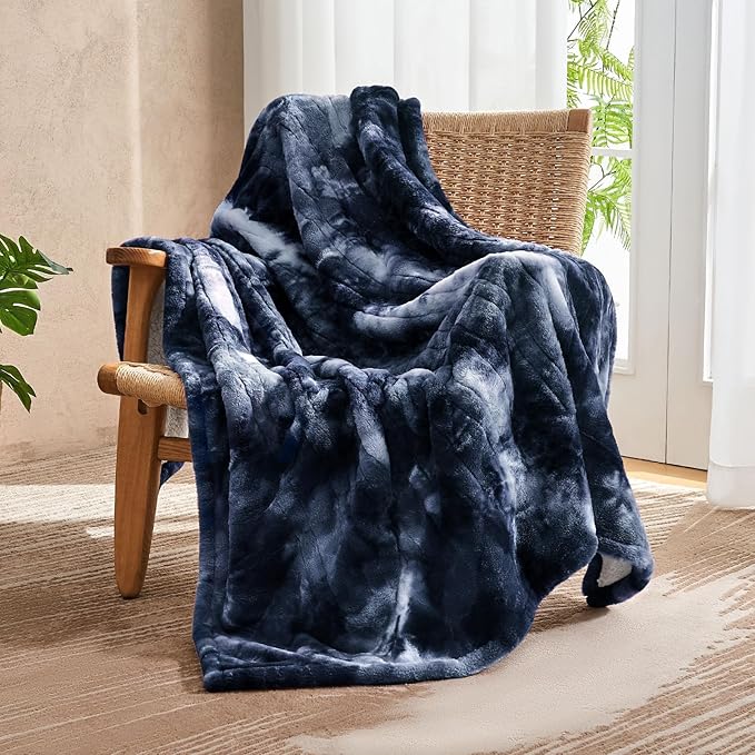 Electric Heated Throw Blanket 50"x60",Luxury Blue Faux Fur Electric Blanket,Fast Heating Soft Fluffy Thick Electric Blanket with 6 Heating Levels & 12H Auto Off