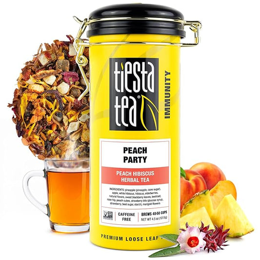 Tiesta Tea - Peach Party, Loose Leaf, Peach Hibiscus Herbal Infusion, Premium Blend, Non-Caffeinated Fruit Tea, Makes Hot or Iced & Up to 50 Cups, 4.5oz Refillable Tin