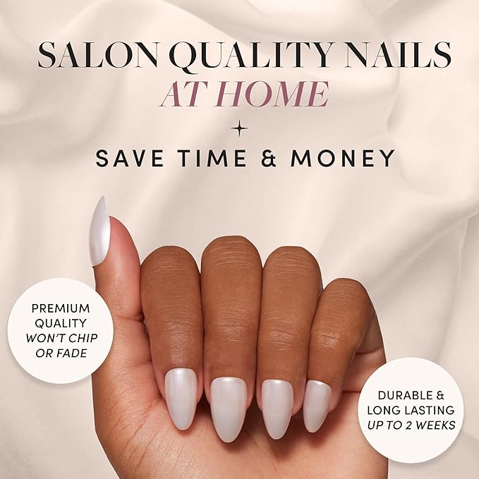 Glamnetic Press On Nails - Hailey | Glossy, Semi-Transparent, Short Almond Nails, Salon Quality | 15 Sizes - 30 Nail Kit with Glue
