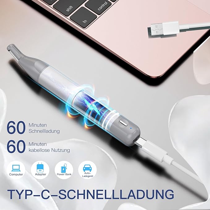 Nose Hair Trimmer for Men & Women, 2in1 Rechargeable Ear and Nose Hair Trimmer, Waterproof Electric Eyebrow Trimmer & Facial Hair Remover Grooming Kit Silver