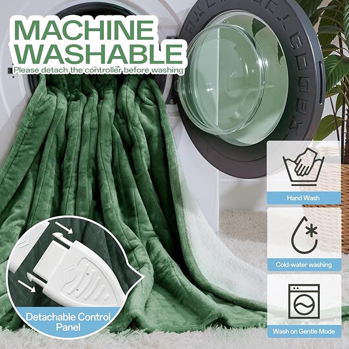 Electric Blanket Heated Throw, Flannel＆Sherpa Heated Blanket with 8 Heat Levels & 8 Hours Auto Off, Fast Heating Blankets Machine Washable with ETL Certification, 50x60 Inch, Green
