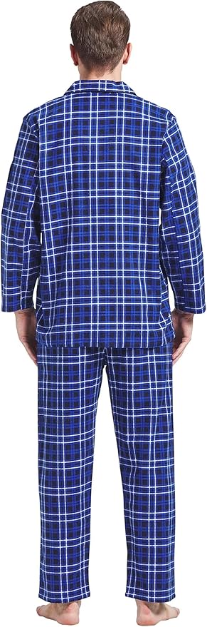 GLOBAL Men's Pajamas Sets 100% Cotton Flannel Sleepwear Long-Sleeve top & Bottom