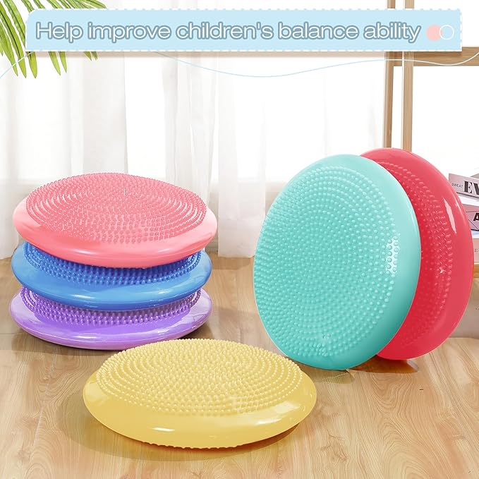 Amylove 6 Pcs Wiggle Seat Inflated Wobble Cushion for Sensory Kid 13 Inch Balance Disc Kids Flexible Seating Exercise Sensory Pad Chair Cushion for Classroom Office School