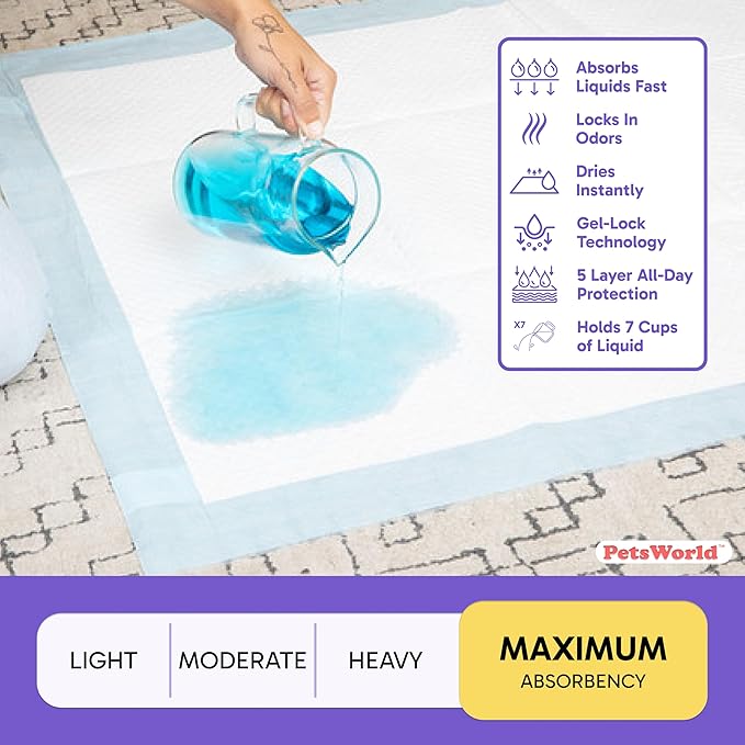 PETSWORLD Enormous Dog Training & Potty Pads, 37x54 inch - Tear Resistant with Strong Leak-Proof Backing, Optional Adhesive Tape, 1000 Count