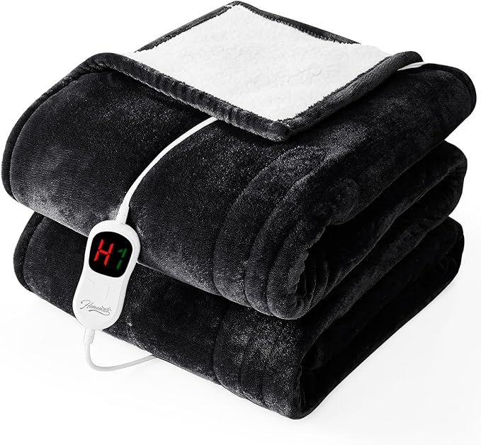 Homemate Electric Heated Blanket Twin - 62"x84" Heating Bed Blankets Throw with 10 Heating Levels 8 Hours Auto Off Fast Heating Over-Heated Protection Ultra Soft Warm Flannel ETL Certified Black