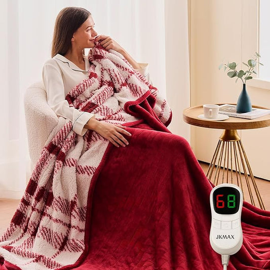 Heated Electric Blanket Queen Size - 84"x90" Flannel Heating Blanket with 10 Heating Levels & 5 Time Settings Over-Heat Protection, Winter Warmer for Adults with ETL Certification（Red）