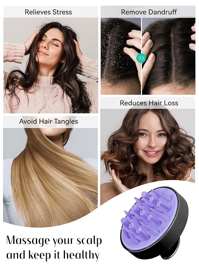 HEETA Hair Scalp Massager Brush, Updated Hair Shampoo Brush, Wet & Dry Scalp Exfoliator with Soft Silicone Bristles, Head Massager Washing Hair Care Tool for Women Men Kid for All Hair Types (Black)