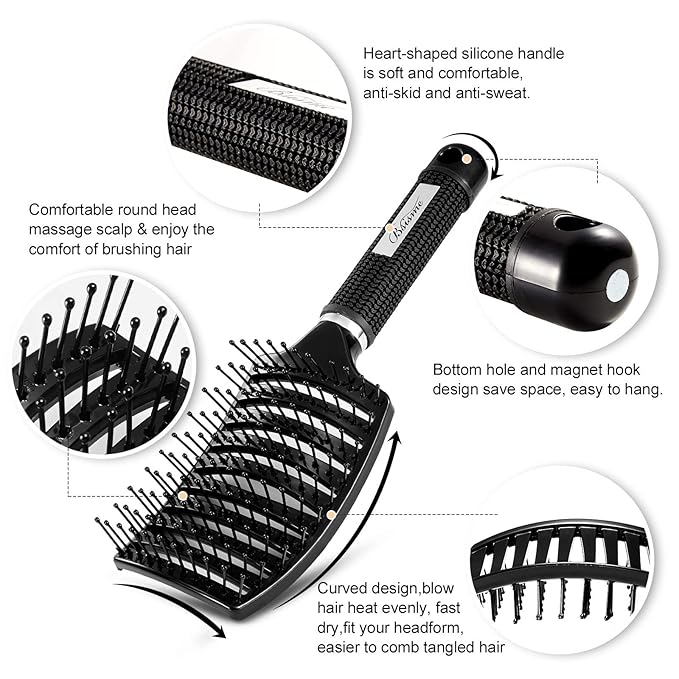Hair Brush, Professional Curved Vented Brush for Faster Blow Drying for Women, Men, Paddle Detangling Brush for Wet Dry Curly Thick Straight Hair