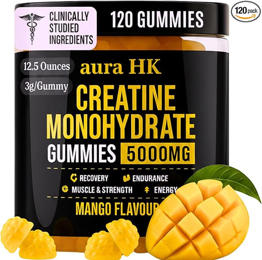 Creatine Monohydrate Gummies 5000mg 120 Count Sugar Free for Men & Women - Mango Flavor Vegan Creatine Supplement for Muscle Strength, Energy, Endurance & Workout Gummies