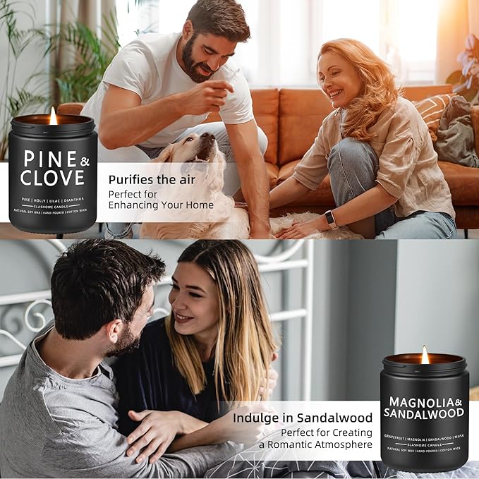 Candles for Men, 4 Pack Scented Candles, Gifts for Father Dad Day, 50 Hours Long Burning Soy Candles for Home Scented (Pine/Sandalwood/Patchouli/Oak)