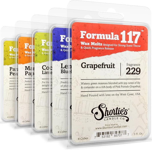 Shortie's Candle Company Summer Wax Melts Variety 5 Pack - Formula 117-5 Highly Scented 3 Oz. Bars - Made with Natural & Essential Oils - Fruit & Berry Warmer Wax Cubes