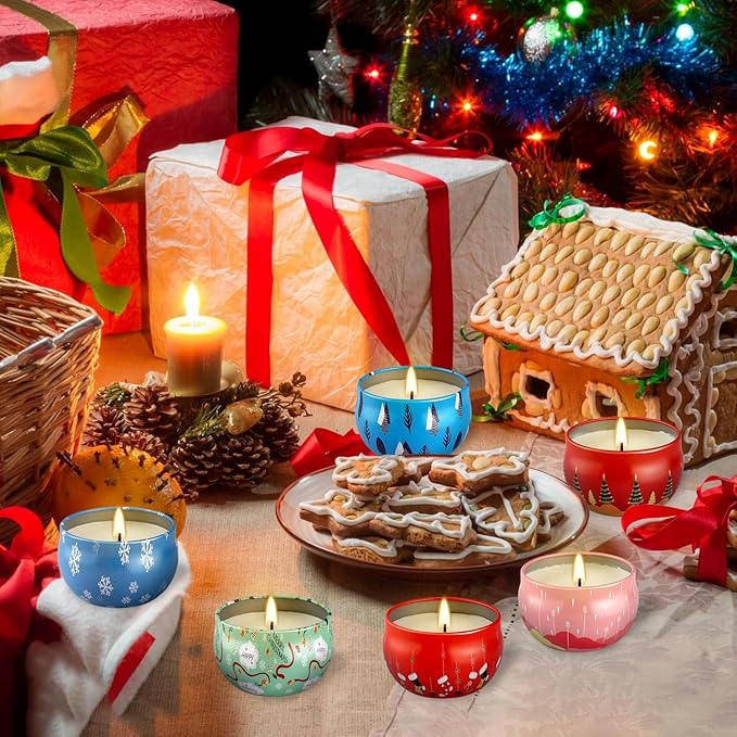 24 Packs Christmas Scented Candles Gift- Aromatherapy Candle-2.5oz Soy Wax-Long Lasting Burn time, Christmas,Advent, Thanksgiving Gifts, Home Decor