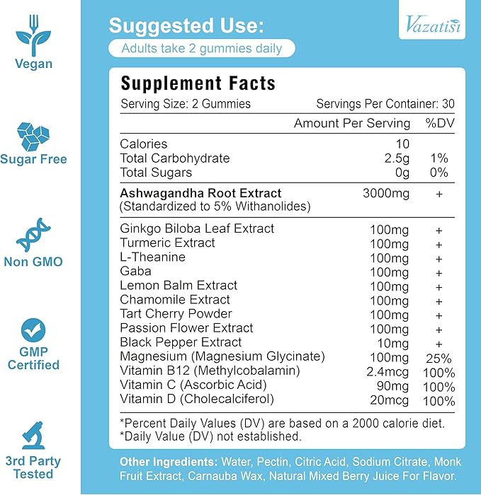 2 Pack Ashwagandha Gummies with Turmeric GABA Mood Energy and Immune Support, Mixed Berry Flavor 120 Cts