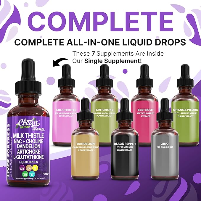 Clean Nutraceuticals Milk Thistle NAC Liver Cleanse Detox & Repair Supplement Liver Support Liquid Drops with Dandelion Extract, Artichoke, Chanca Piedra, Choline, L-Glutathione, Burdock, Schisandra