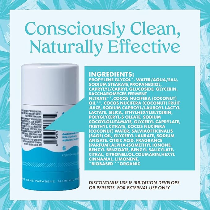 Kopari Aluminum Free Coconut Deodorant, Non Toxic & Clean Plant-Based, No Aluminum, Parabens or Baking Soda, Long Lasting Protection, Beach 2 oz