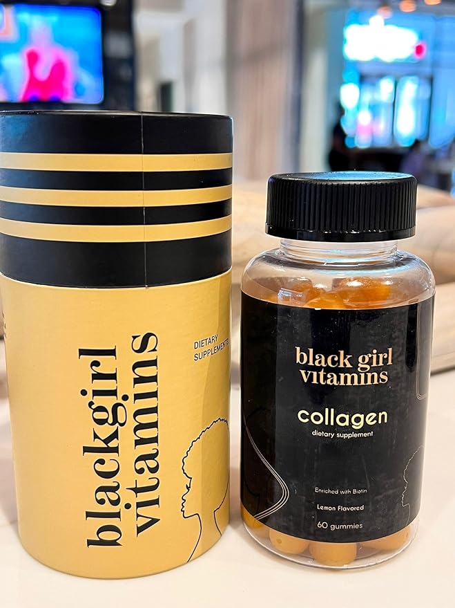 Black Girl Vitamins - Collagen Gummies for Hair, Skin, and Nail Support, with Vitamin C, Vitamin E, and Biotin, Gluten-Free, (Lemon), 60ct