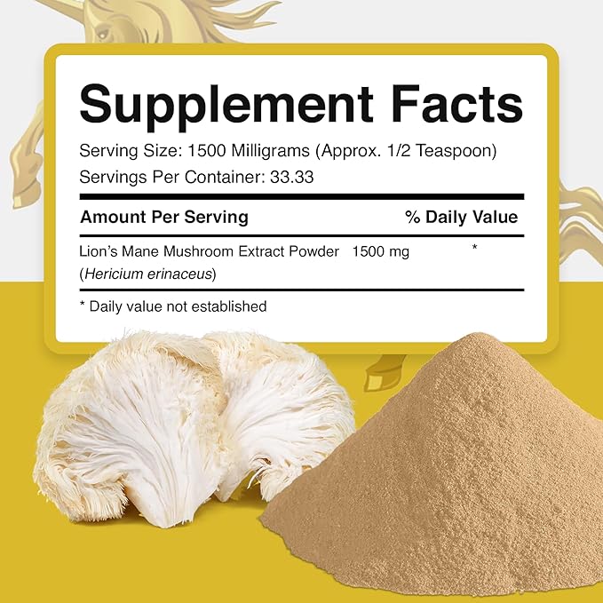 Addictive Wellness Lions Mane Supplement Powder, Premium Quality Lions Mane Mushroom Powder Dual-Extract Nootropic, Sugar Free, Vegan & Paleo Friendly Lion's Mane Mushroom Supplement - 1500 mg