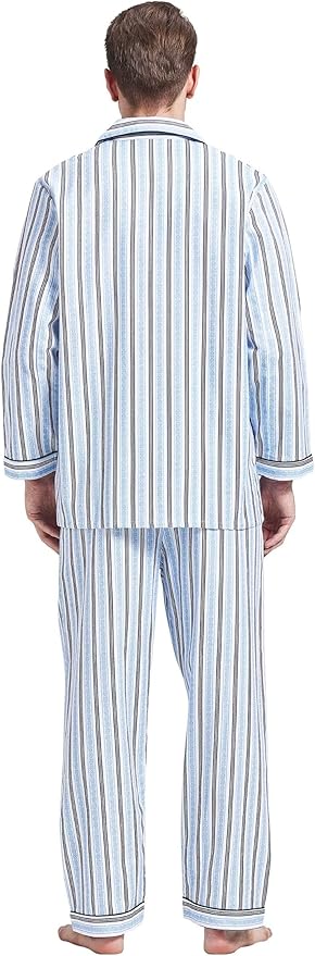 GLOBAL Men's Pajamas Sets 100% Cotton Flannel Sleepwear Long-Sleeve top & Bottom