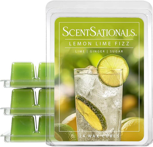 Scentsationals Wax Melts, Wax Cubes Strong Scent – Soda Collection Lemon Lime Fizz – Long Lasting Scented Melts for Warmer, 10oz (24-Cubes)